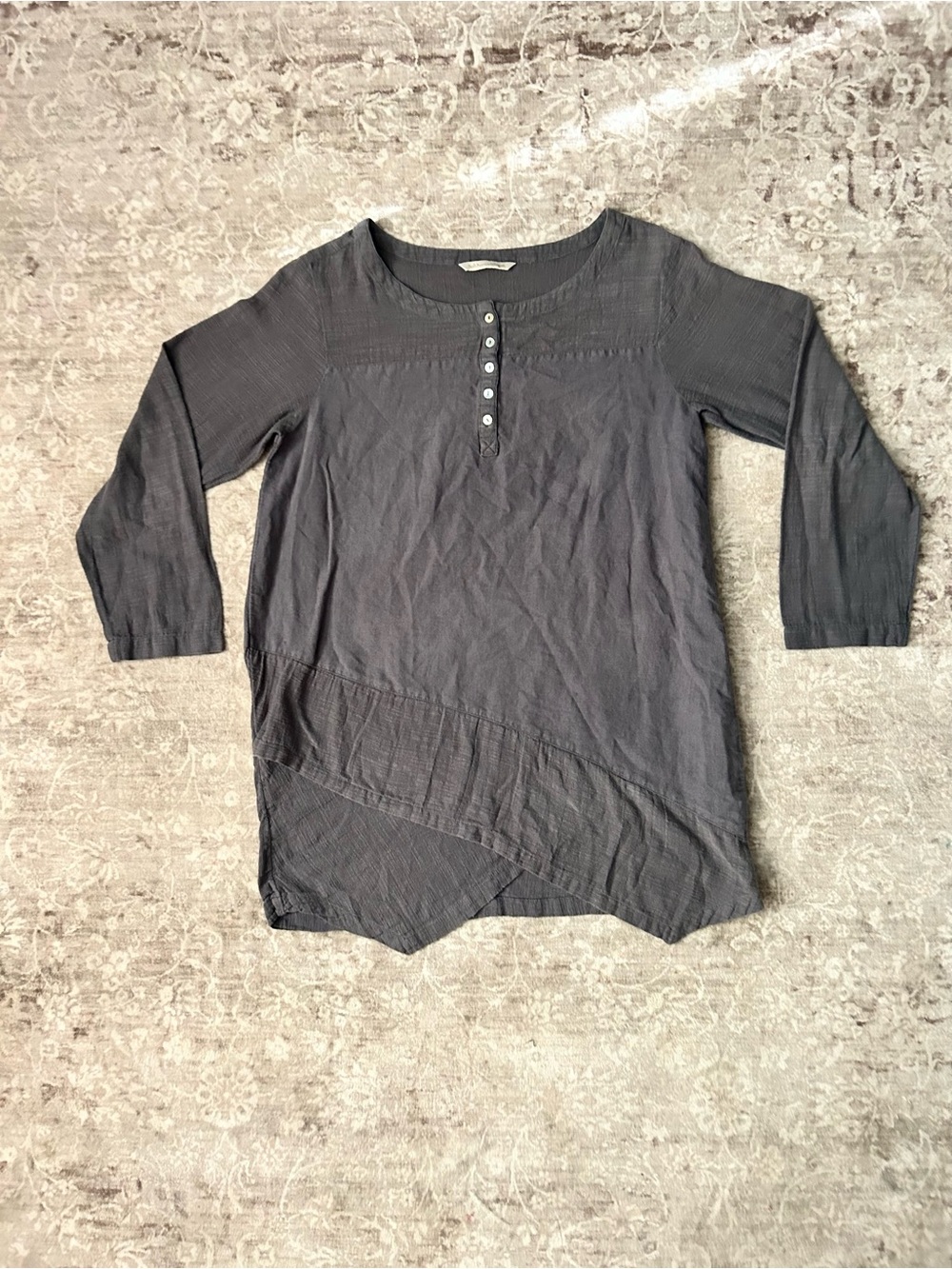 Soft Surroundings Linen Women's Charcoal Button Tunic Top Medium